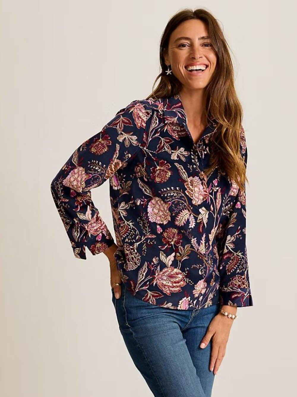 Tommy Bahama NWT Large Exquisite Bloom Blue Corduroy Popover Floral Pullover Top